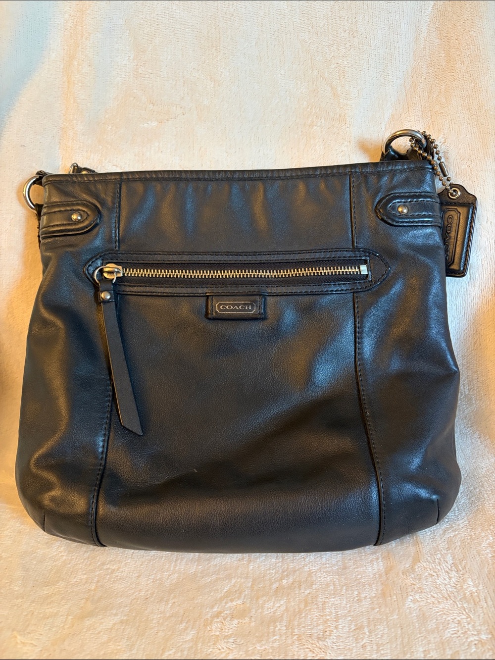 Coach Black Leather Crossbody with Silver Hardware
